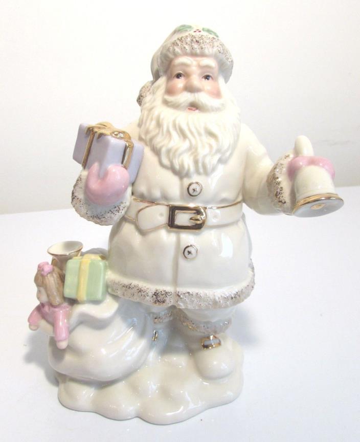 LENOX Christmas 7 inch Santa with bell and toys goldtone highlights
