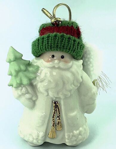 Lenox Santa Claus Christmas Ornament Tree Yarn Knit Cap Green Red Gold Trim