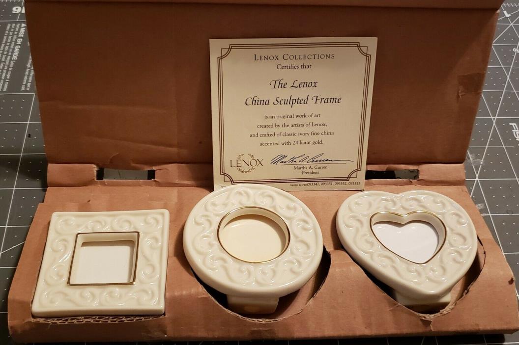 New 3 Mini Ivory Lenox Picture Frames Square Heart Circle