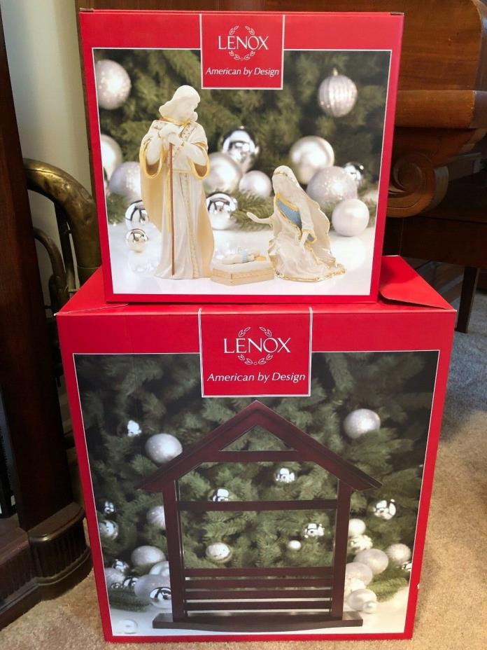 NEW in Box LENOX Nativity First Blessing Holy Family & NEW in Box Wooden Creche