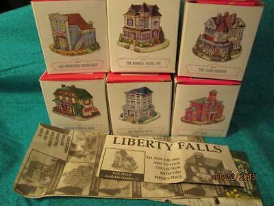 LIBERTY FALLS COLLECTION Lot of 6 Buildings plus Music Box Bell Tower AMERICANA