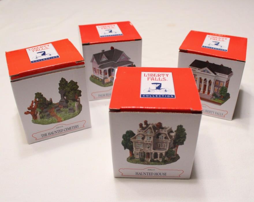 Liberty Falls Collection Set of 4, Cottage, Bank, Hounted House, Cemetery