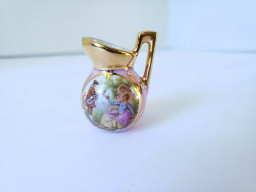 Limoges Porcelain “Monarch” Pitcher Trinket Vase Hand-painted Pink/Gold trim