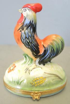 Retired Limoges Hand Painted Trinket Box - Colorful Farm Rooster