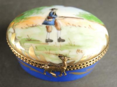 Vintage Limoges France Rochard Oval Trinket Box - Hand Painted Hunting Scene