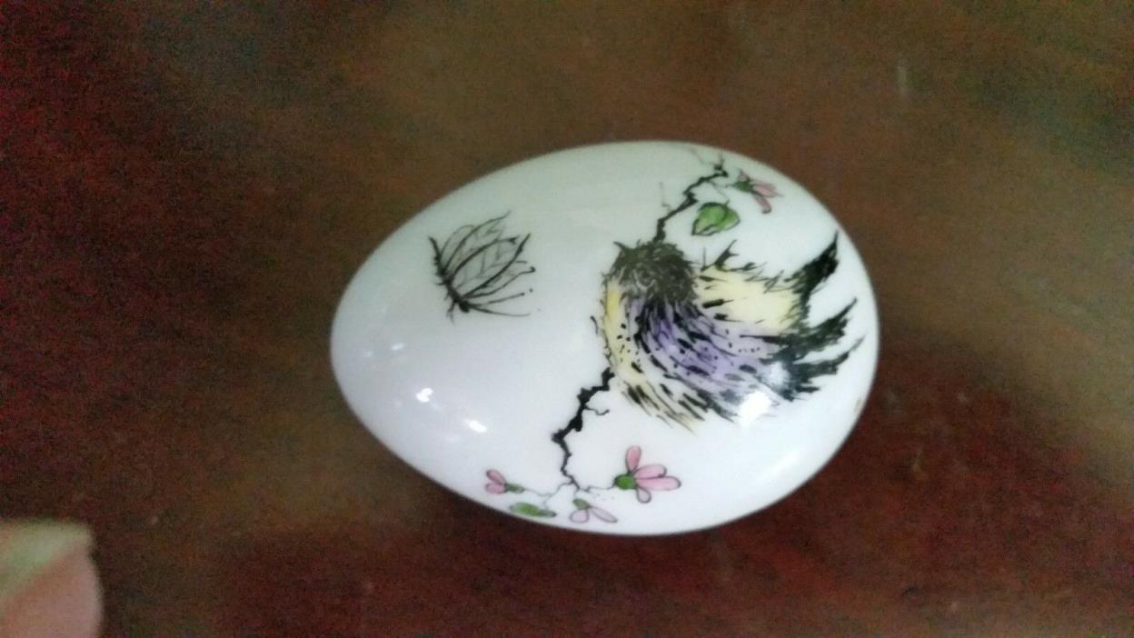 Painted Trinket Box Egg Signed Bird & Flowers Easter