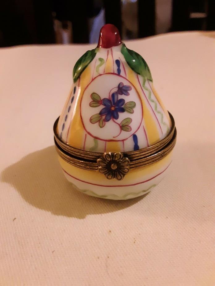 Limoges France Hand Painted Pear-Shaped Porcelain Trinket Box