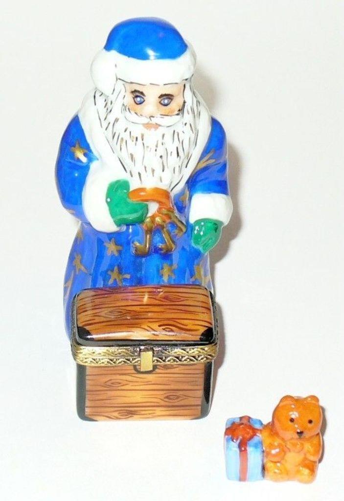 LIMOGES BOX -CHRISTMAS- CHRISTOPHER RADKO - SANTA CLAUS & TOY CHEST & TEDDY BEAR