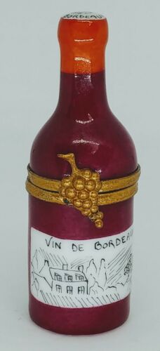 LIMOGES TRINKET BOX HAND PEINTED VIN DE BORDEAUX wine bottle