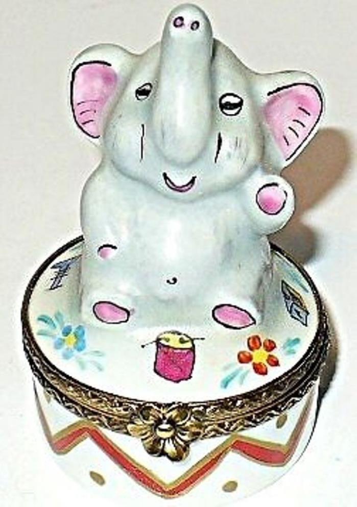 LIMOGES BOX ~ CHAMART ~ BABY CIRCUS ELEPHANT ~ FLOWERS & TOYS ~ PEINT MAIN