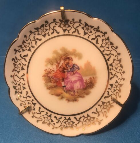 Antique Limoges/France Ceramic Miniature Plate with Picture of French Couple