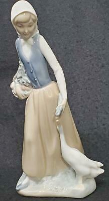 NAO by Lladro Country Girl holding a Basket Feeding a Goose Retired