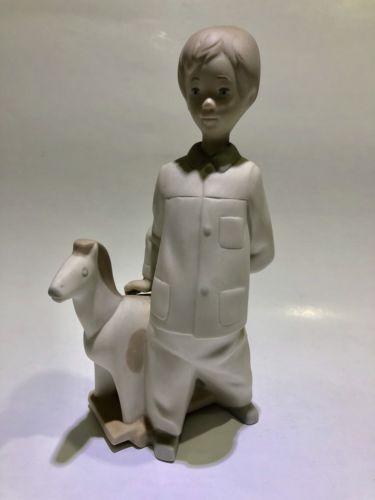 Lladro Figurine #6582 Bless Us All, Boy Praying with Toy Rocking Horse, with box