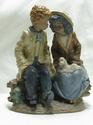 Lladro NAO African American * Loving Couple with Dog * Large Figurine Dated 1990