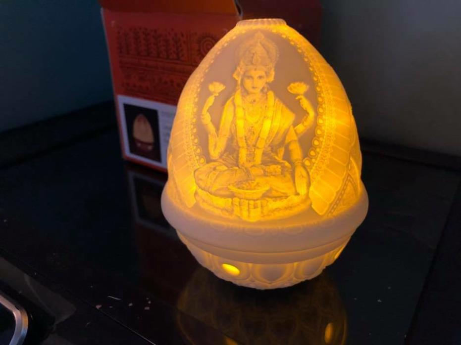 Lladro Porcelain LITHOPHANE VOTIVE LIGHT -GODDESS LAKSHMI lamp