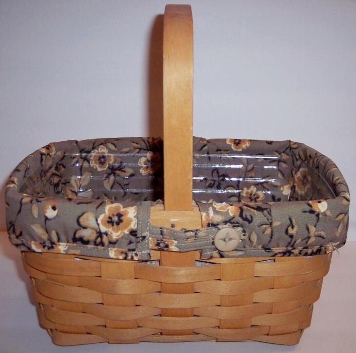 PRE-OWNED Longaberger Undated Spring Basket Combo Protector Khaki Floral Liner