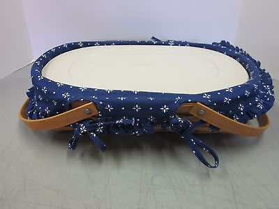 Longaberger Medium Oval Gathering Basket Protector w/Lid and Classic Blue Liner