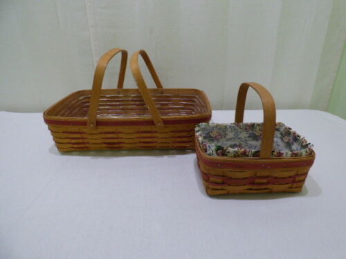 Longaberger 1994 1997 Red/Brown Handled Baskets w/ Plastic Lining Lot of 2