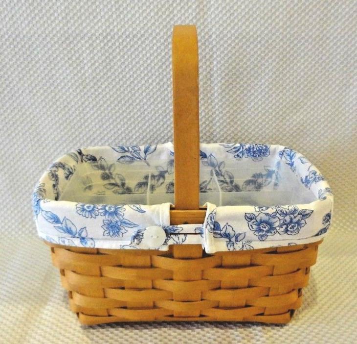 LONGABERGER 2001 BASKET w/ BLUE / WHITE FABRIC & 4 WAY DIVIDED PROTECTIVE LINER
