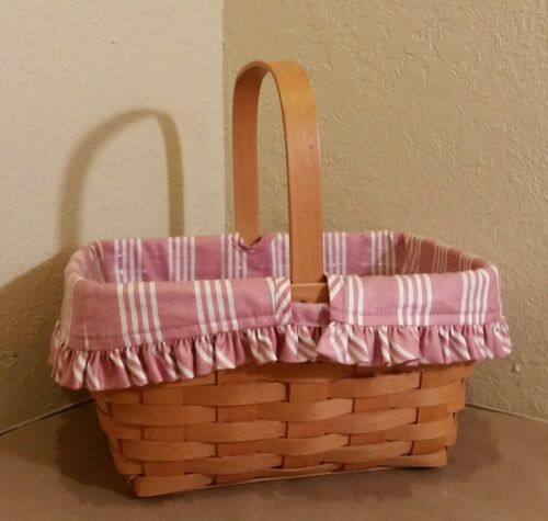 Longaberger 1999 Basket Pink with White Stripes Liner Protector 10 3/4