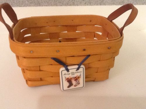 Longaberger Baskets Dresden Small Basket Leather Handles Christmas 1998 Tie-on