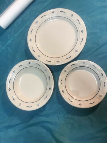 Woven Tradition Classic Blue Dinner Plate, Bowl, Bread Plate 3 Pc Longaberger
