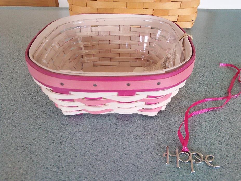 Longaberger 2015 Horizon of Hope Pink Basket, protector, and tie-on set NEW