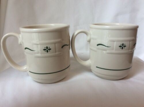 2 Longaberger Pottery Woven Traditions Heritage Green Coffee Cups Mugs 12oz M5