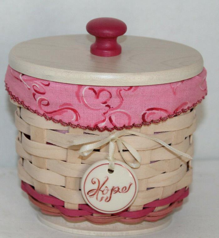 2011 LONGABERGER HORIZON OF HOPE BASKET,  PROTECTOR, LID, FABRIC, TIE-ON