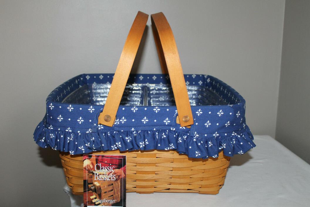 1999 LONGABERGER LARGE HOSTESS HOMECOMING BASKET, 2 PROTECTORS, FABRIC, CARD