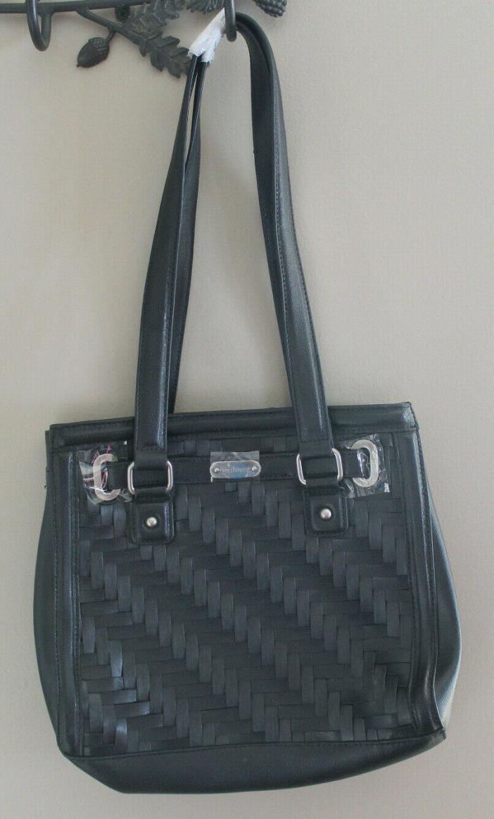 NEW LONGABERGER  WOVEN LEATHER PURSE BAG TOTE, BLACK, CARD