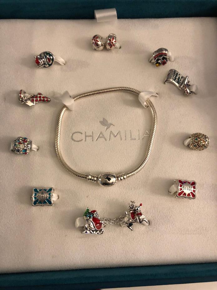 NEW-Chamilia Night Before Christmas Bracelet/10 Charms Christmas Gift Set