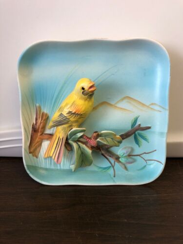 Yellow Canary Napco Ceramics B2791 Vintage Plate with 3-D Bird