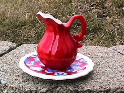 ***VINTAGE RED NAPCO MINIATURE PITCHER & UNDERPLATE, C-8492 LABEL-R