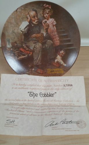 Norman rockwell plates fixing doll shoe  cobbler