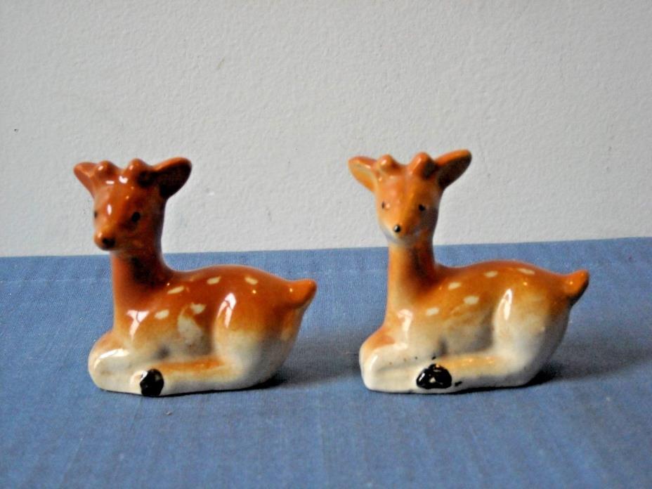 Occupied Japan Deer Fawn Salt & Pepper Shakers Ceramic Figures Marked on Bottom