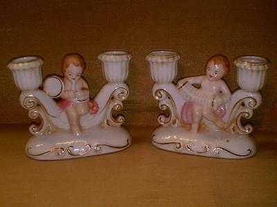 Vintage Cherub Double Candle Holder Pair-Occupied Japan & Japan-Accordion-Horn