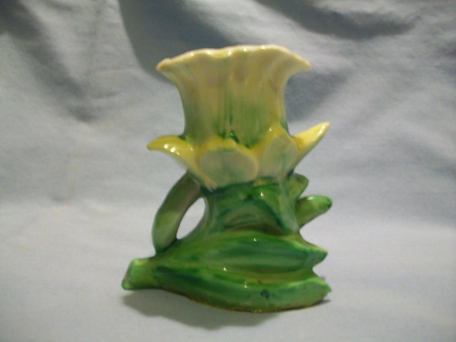 Flower Shaped Vase * Occupied Japan * white and green