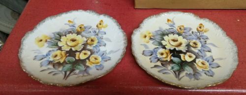 Vintage UCAGCO Ceramics China Porcelain Hand Painted Floral Plate Japan Set of 2