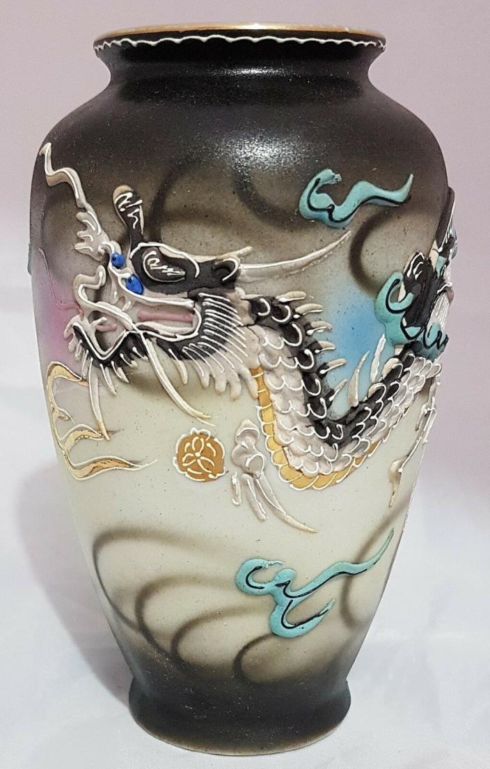 Occupied Japan Bas Relief Hand Painted Dragon Vase