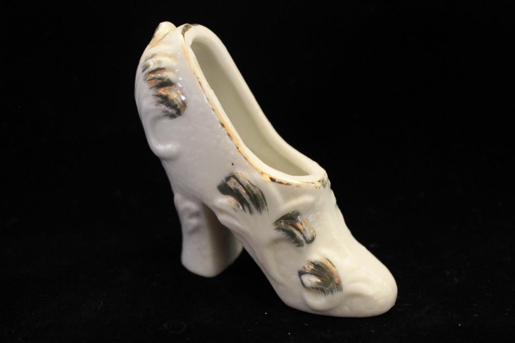 Miniature High Heel White Shoe Slipper Figurine Vase Occupied Japan Collectible