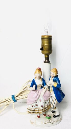 Occupied Japan, Courting Couple Colonial Victorian Night Light Table Lamps
