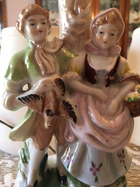 Vintage Handpainted Made in  Japan Porcelain Lamps (pair) Colonial Couple