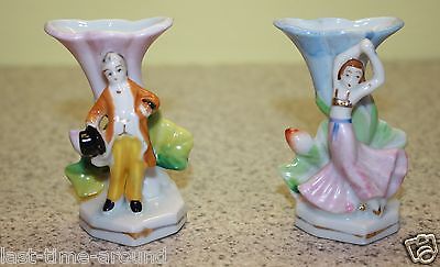 2 Vintage Occupied Japan figurines Vase Dancing Woman, Victorian Man