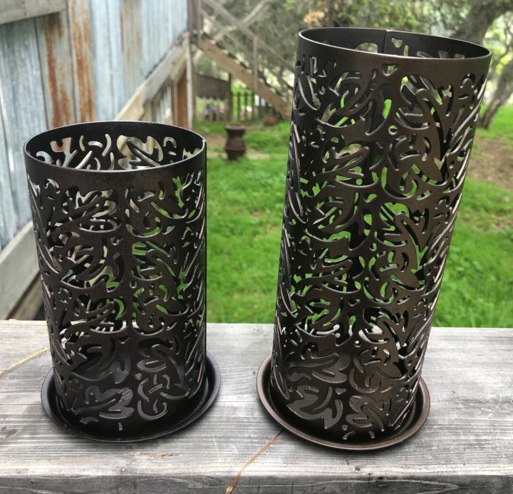 PARTYLITE Bronze Metal Candle Holders w/ Punched Pattern Shade Set of 2 GUC