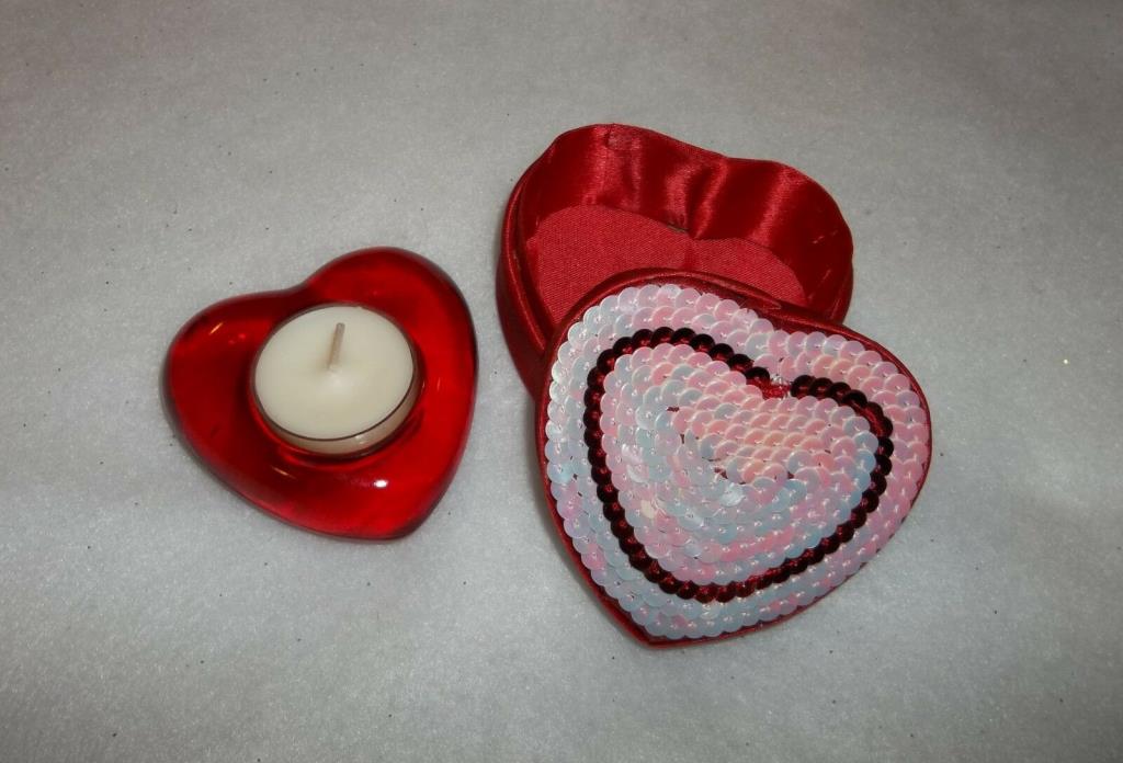 Red Glass Heart Tealight Holder w/ Box & (1) Dozen PartyLite Tealight Candles