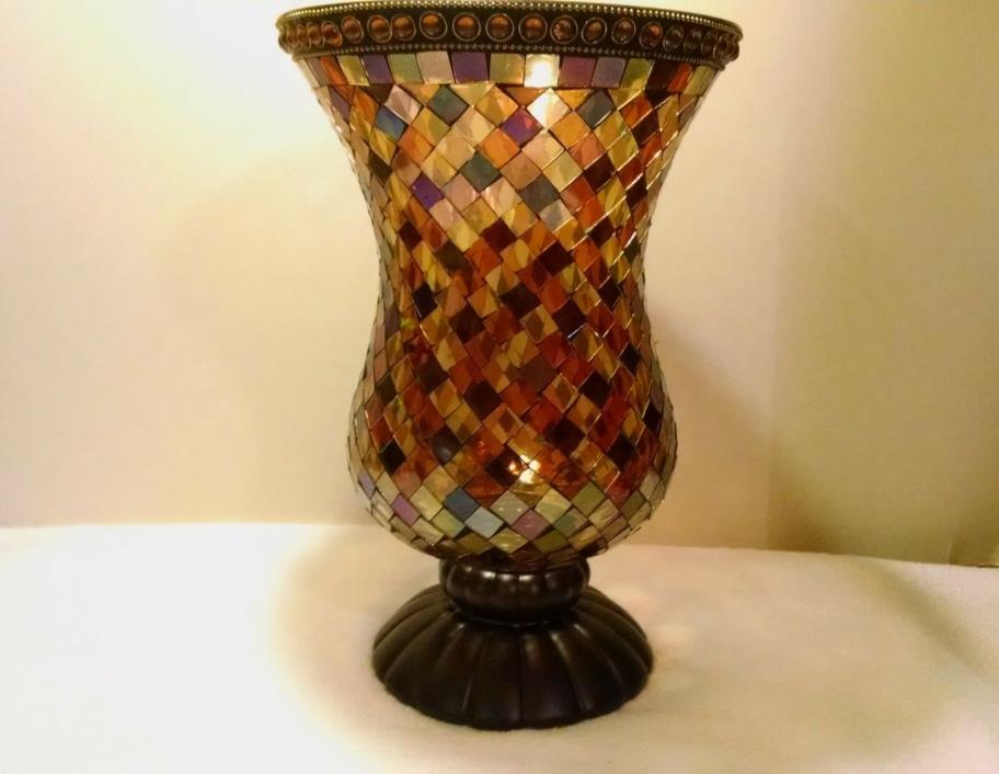 Partylite Global Fusion Hurricane Stained Stain Glass Mosaic Candle Holder Vase