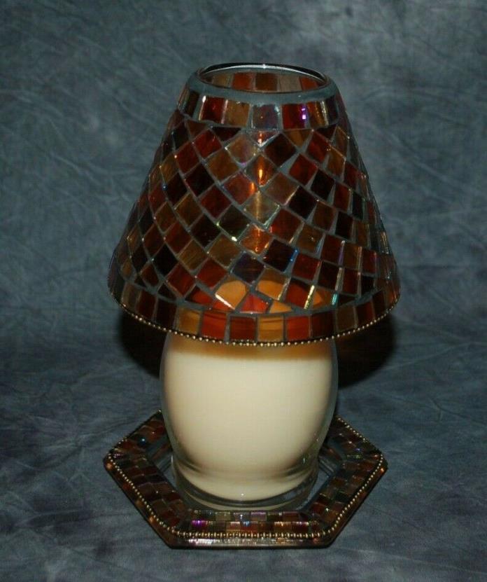 PartyLite Global Fusion Mosaic Decorative Shade, Tray AND BARREL CANDLE Set