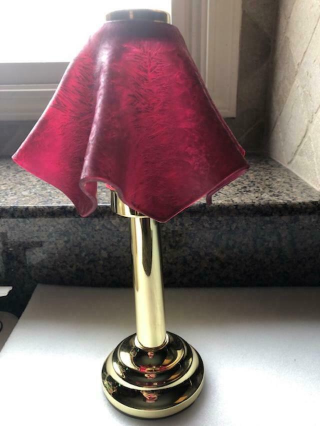 PartyLite Candle Lamp Burgundy Glass Shade & Brass Stand - Holds Tealight Candle