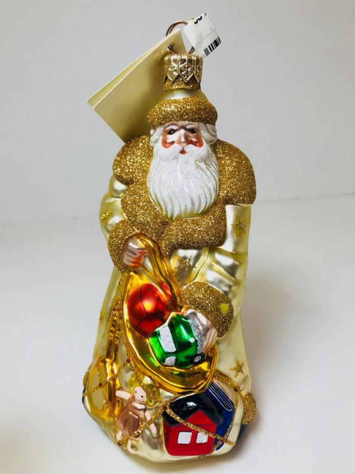 Patricia Breen Designs Santa Presents Gold Christmas Ornament Retired Glass 6in